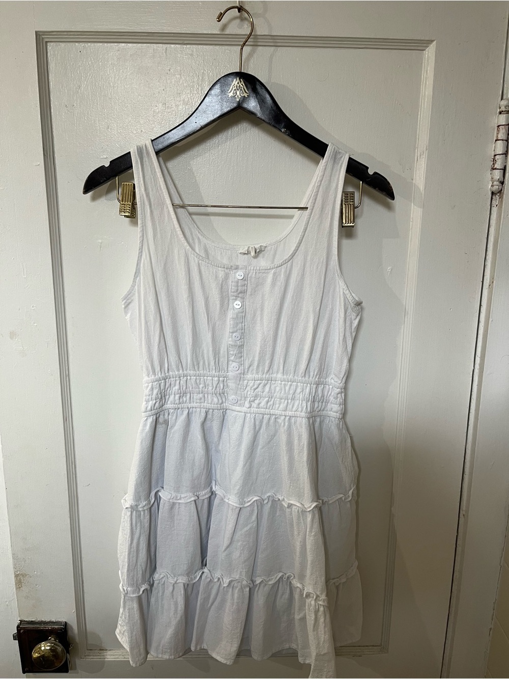 &merci White Tiered Smocked Mini Dress Medium EUC Boho Ruffle Sundress